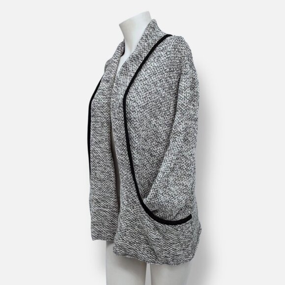 HABITAT Marled B/W Cardigan Sweater L Waterfall Lagenlook Neutral Open Shawl B&W - Picture 3 of 10